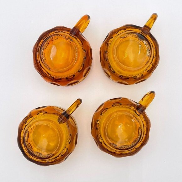 Vintage King’s Crown Amber Thumbprint Tea Cups – Set of 4 | Short King's Crown S - Picture 4 of 5